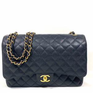 CHANEL MAXI QUILTED DOUBLE FLAP BLACK CAVIAR LEATHER SHOULDER BAG