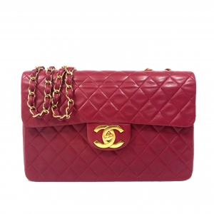 CHANEL MAXI SINGLE QUILTED RED FLAP SHOULDER BAG